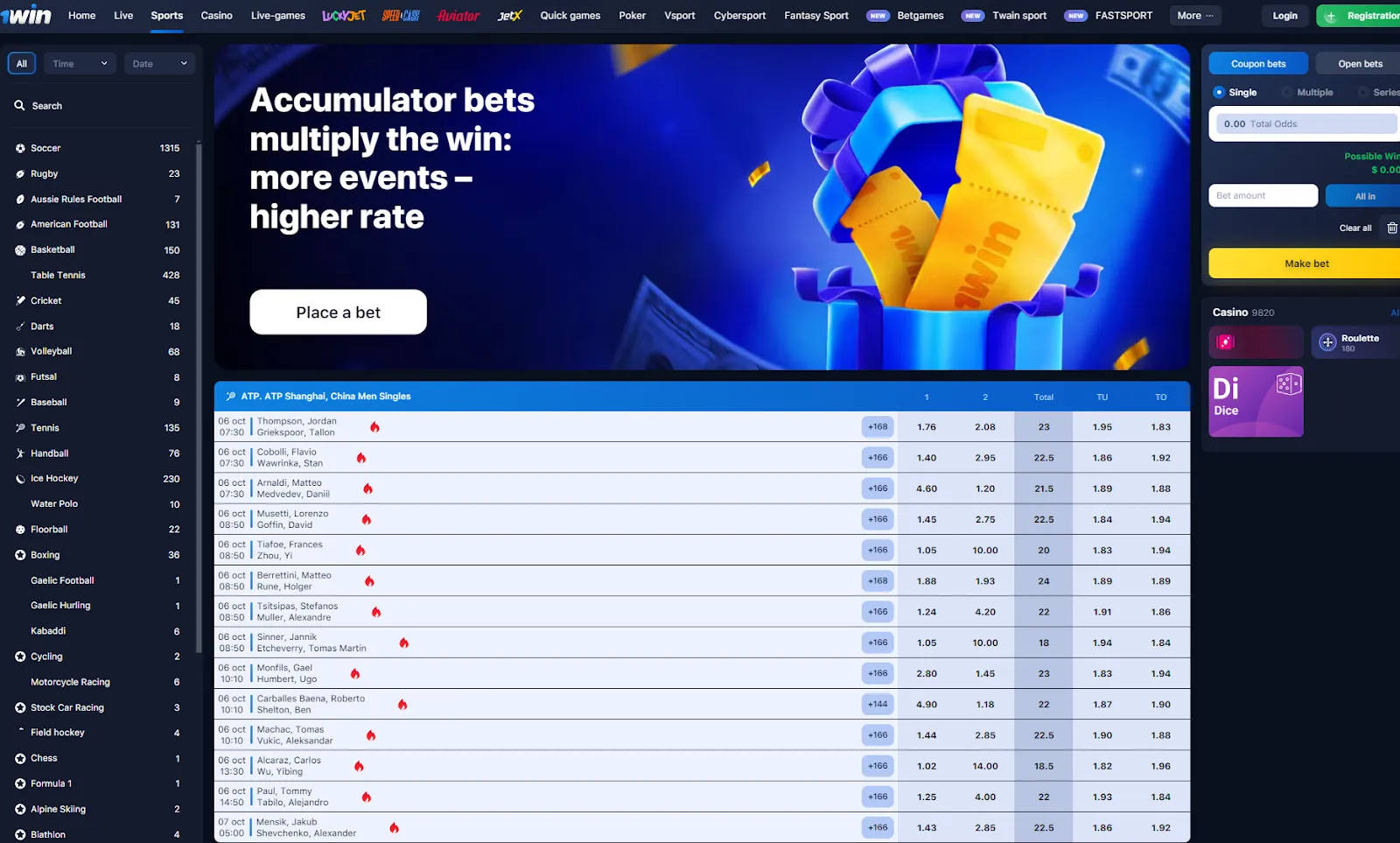 1win sports betting
