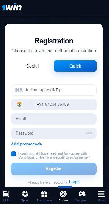 1win registration
